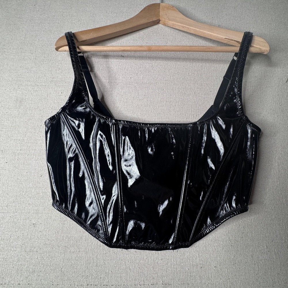 Out From Under Patent Leather Corset Top Black Boned Large Y2K - Picture 2 of 7